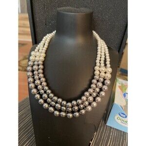 Gray and white pearls three strand choker 17 inch
